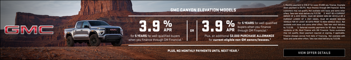 3.9% APR FOR 5 YEARS for well-qualified buyers when you finance through GM Financial.1

OR

3.9% ...