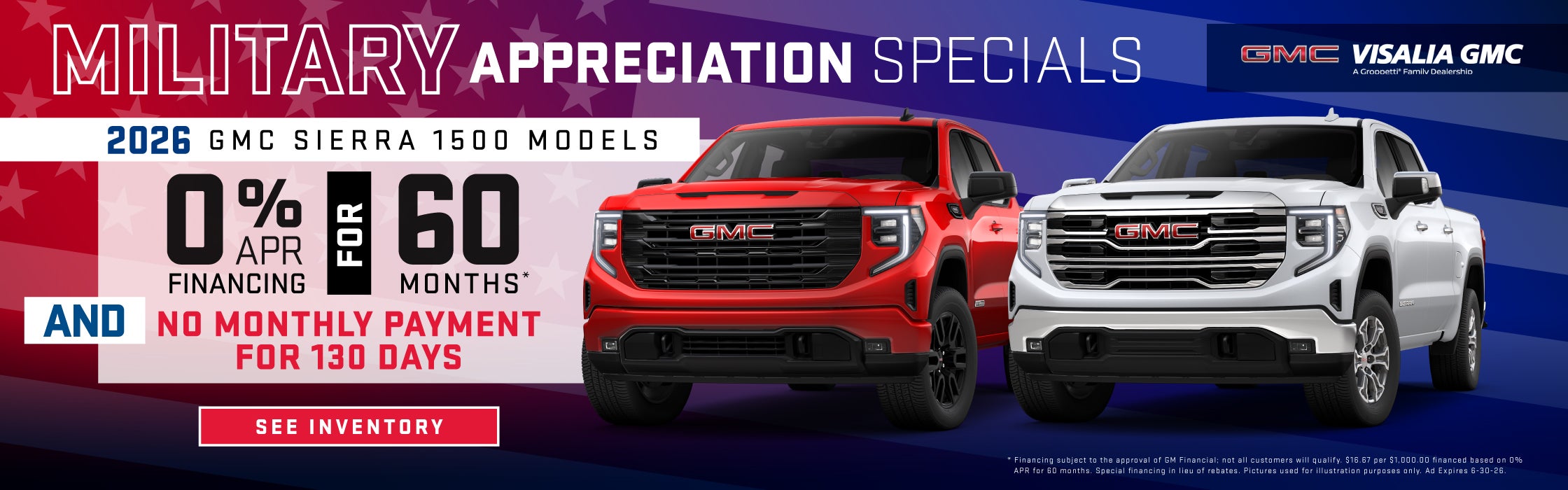 Sierra 1500 - 0% APR for 60 Months & No Payment for 130 Days